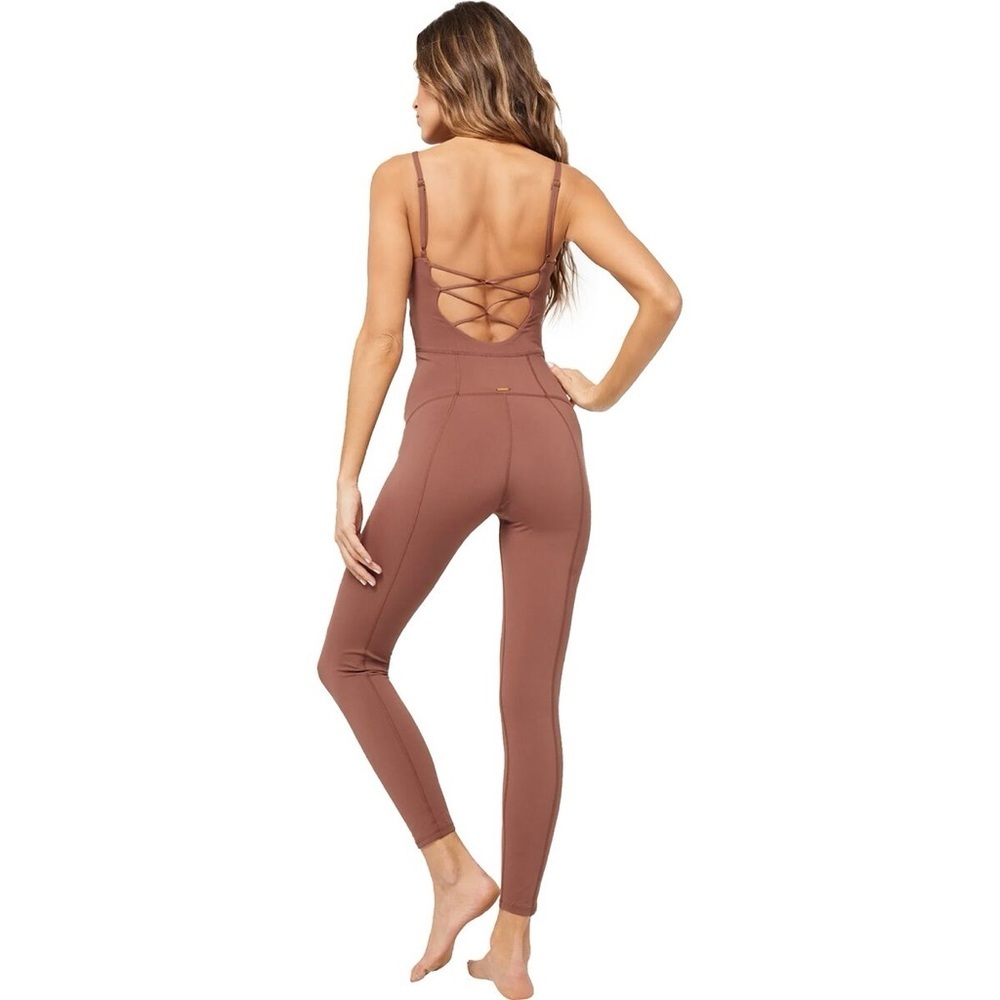 L*Space Go The Distance Jumpsuit Womens Size Medium in Brown Open Back Yoga